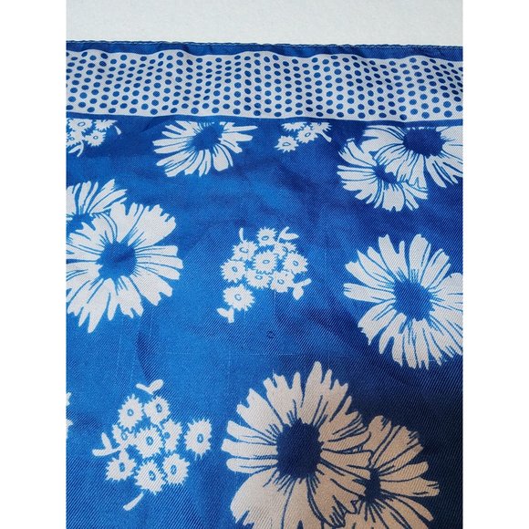 Vintage Blue White Floral Daisy Flower Polka Dot Scarf Neck Tie Hair Tie 20 Inch - Picture 4 of 4